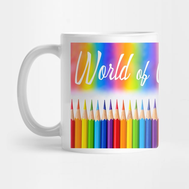 'World of Color' typography on a rainbow colored background above rainbow coloring crayons. by Earthworx